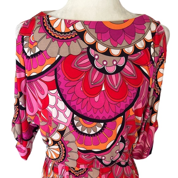 Trina Turk Bernice Maui Blooms Cold Shoulder Tie Waist Draped Knit Dress - XS - Picture 3 of 13